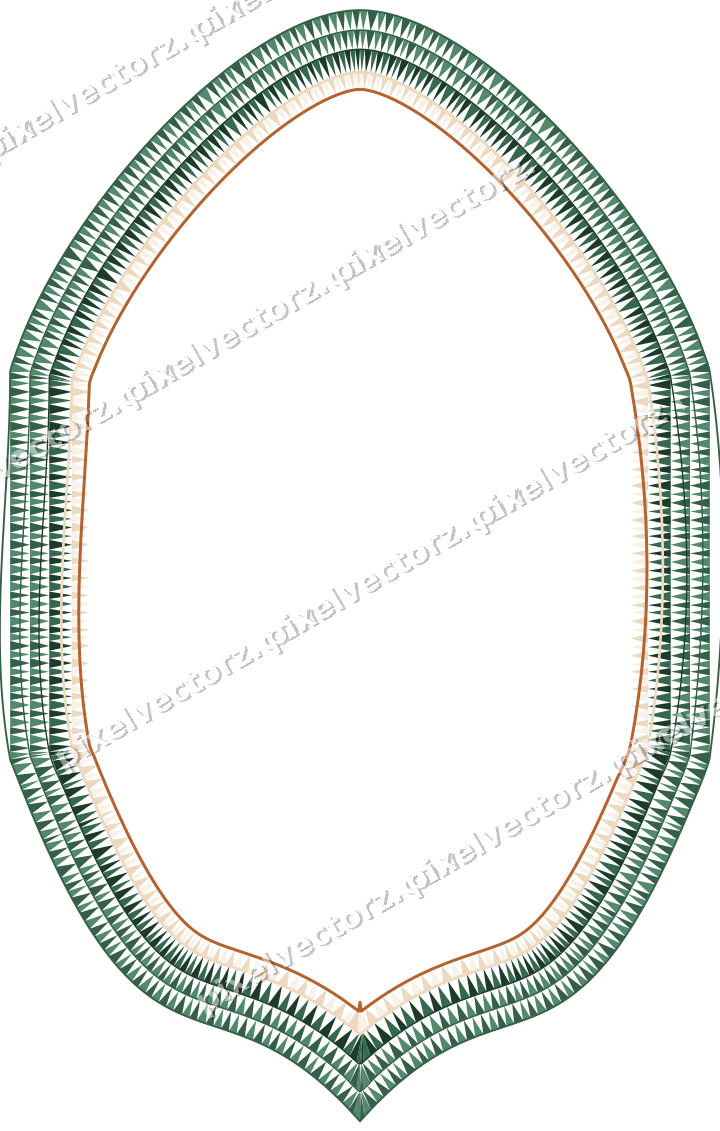 Decorative line art frame in dark green and orange with label plaque