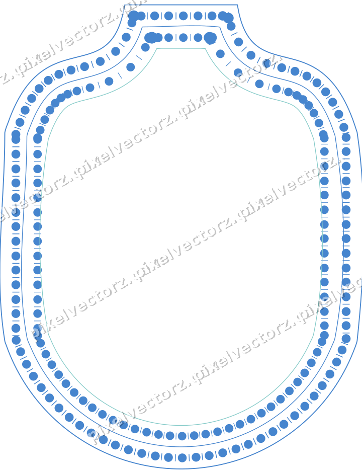 Decorative line art frame in blue and cyan with label plaque