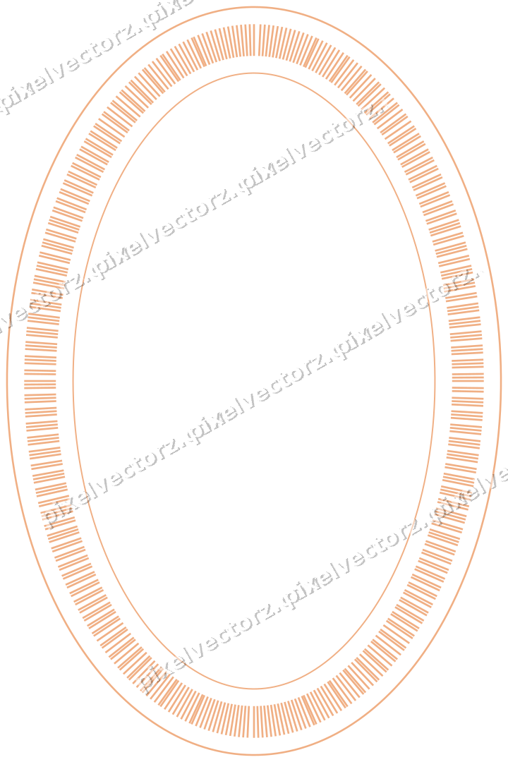 Decorative line art frame in blue and orange with oval and dashed line