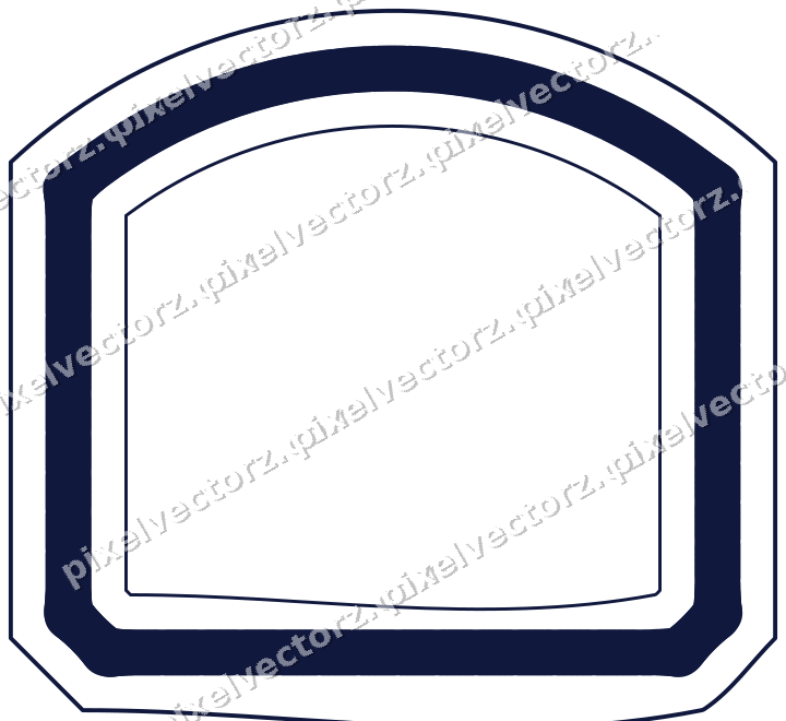 Decorative line art frame in amber and blue with label plaque