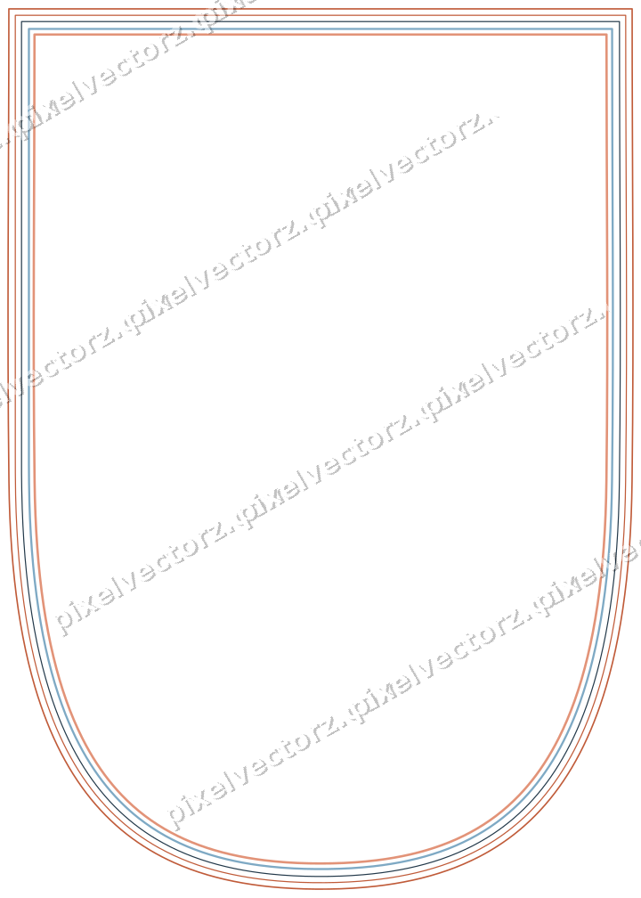 Decorative line art frame in orange and cyan with shield