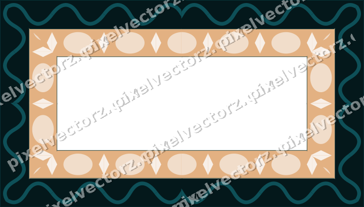 Decorative picture frame border in dark teal and orange with wave band
