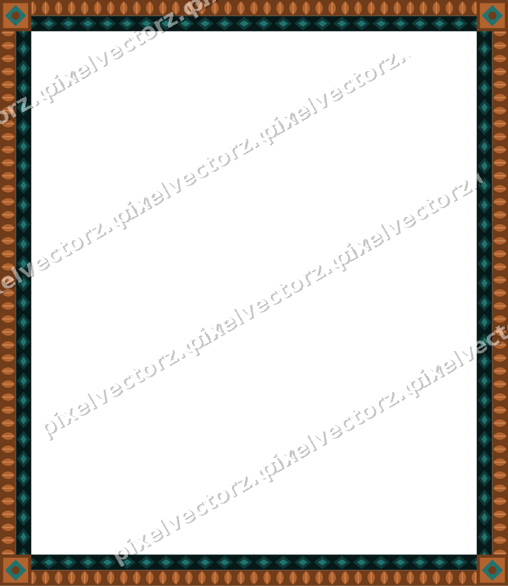 Decorative picture frame border in orange and teal with leaf moulding