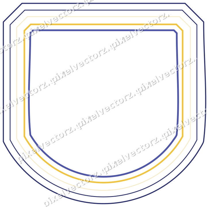 Decorative line art frame in dark blue and amber with label plaque