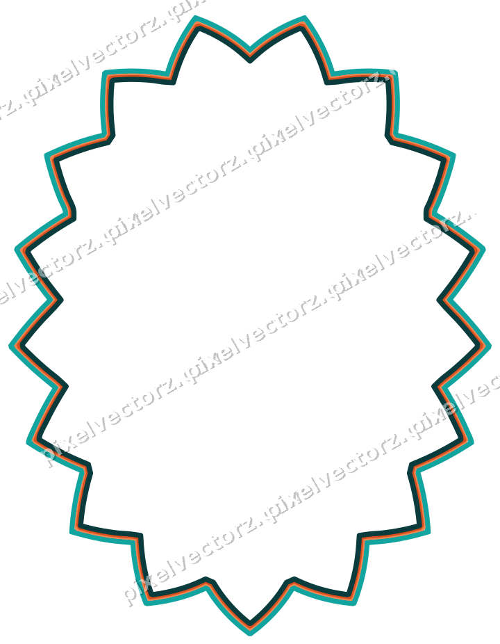 Decorative line art frame in orange and teal with oval and zigzag edge