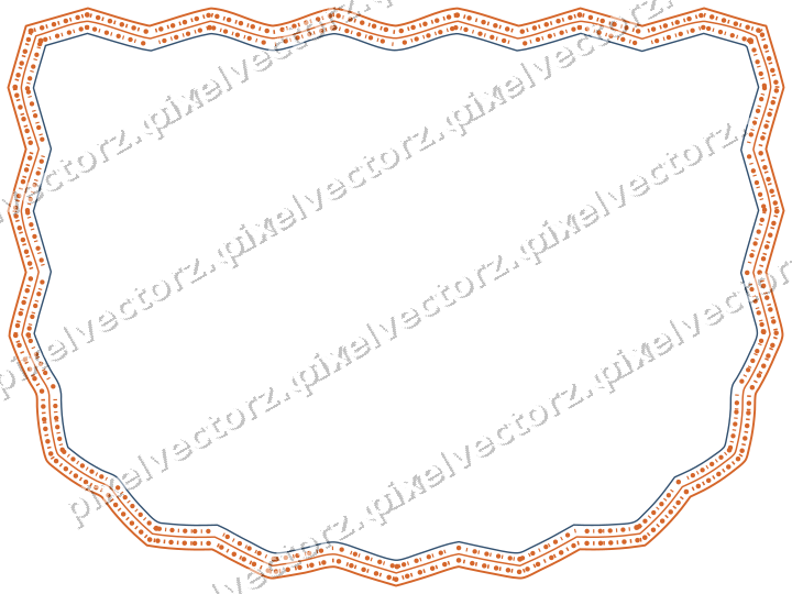 Decorative line art frame in dark blue and orange with shield
