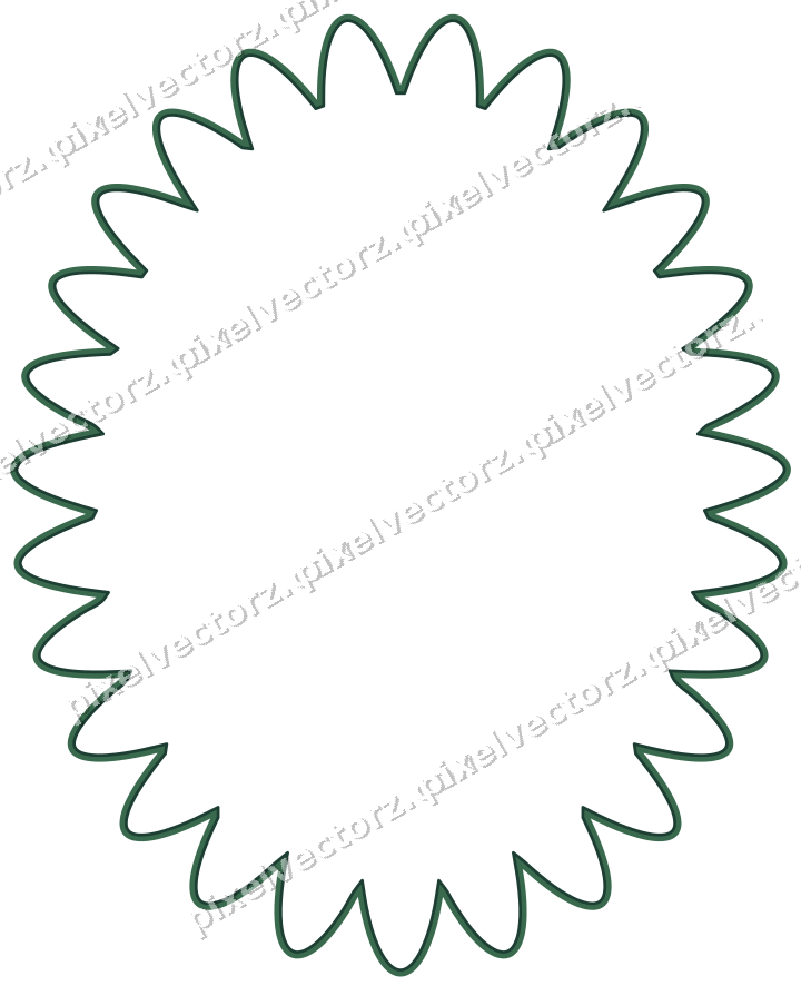 Decorative line art frame in dark green and red with oval