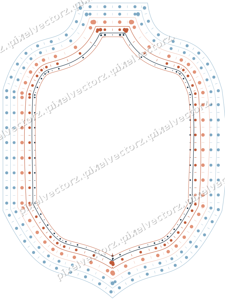 Decorative line art frame in orange and cyan with label plaque