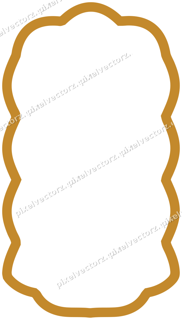 Decorative line art frame in amber and dark teal with label plaque