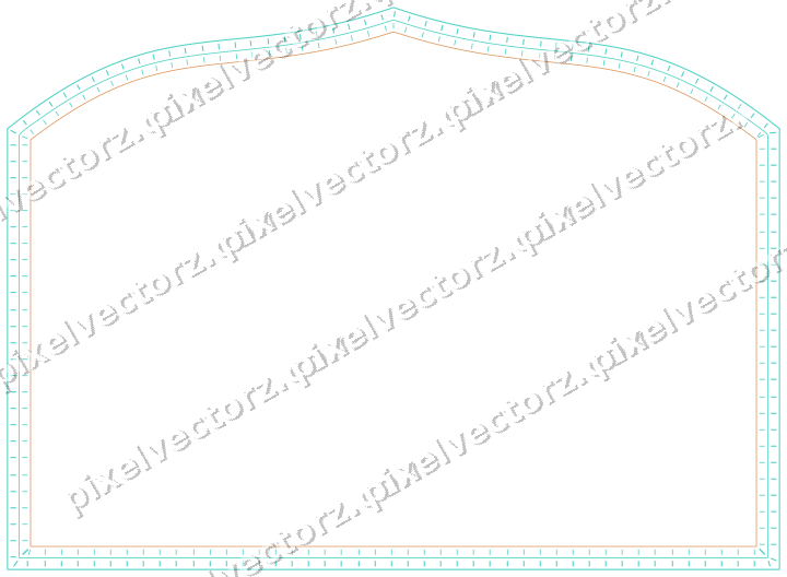 Decorative line art frame in orange and teal with label plaque