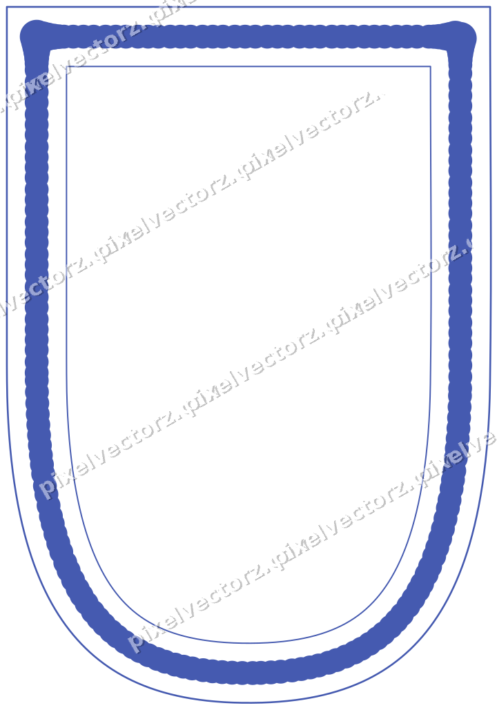 Decorative line art frame in blue and cyan with shield and beaded line
