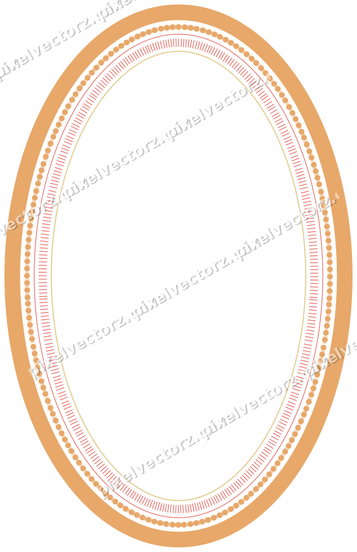 Decorative line art frame in red and orange with oval and solid band