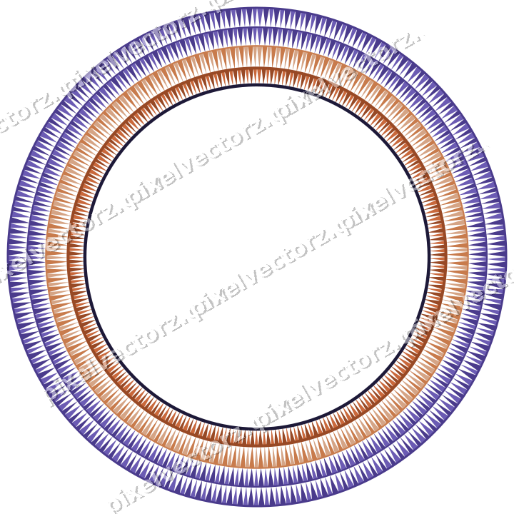 Decorative line art frame in orange and blue with oval and dentil