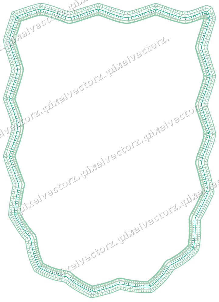 Decorative line art frame in green and teal with shield