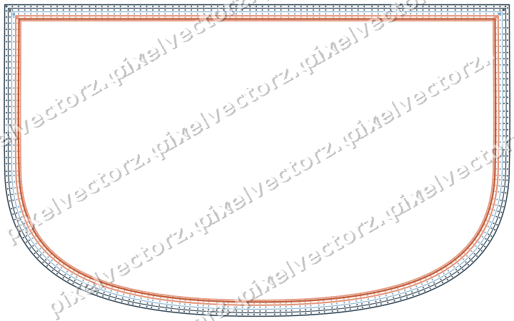 Decorative line art frame in orange and cyan with shield