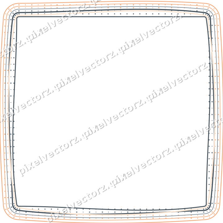Decorative line art frame in blue and orange with label plaque