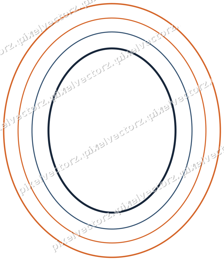 Decorative line art frame in dark blue and orange with oval