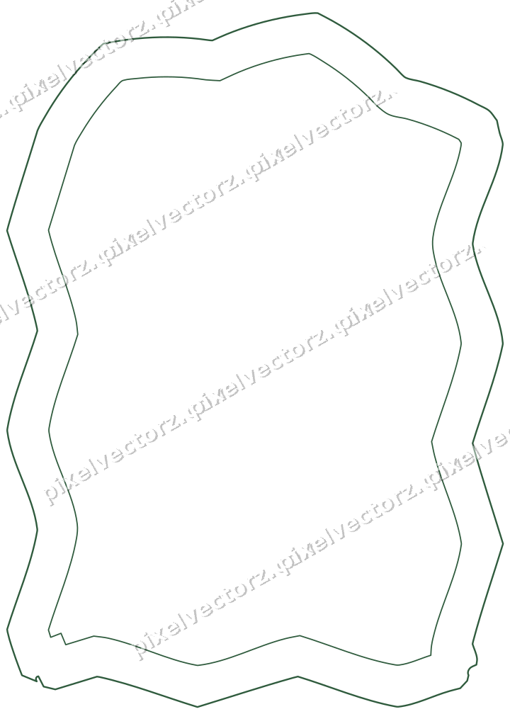 Decorative line art frame in dark green and amber with label plaque