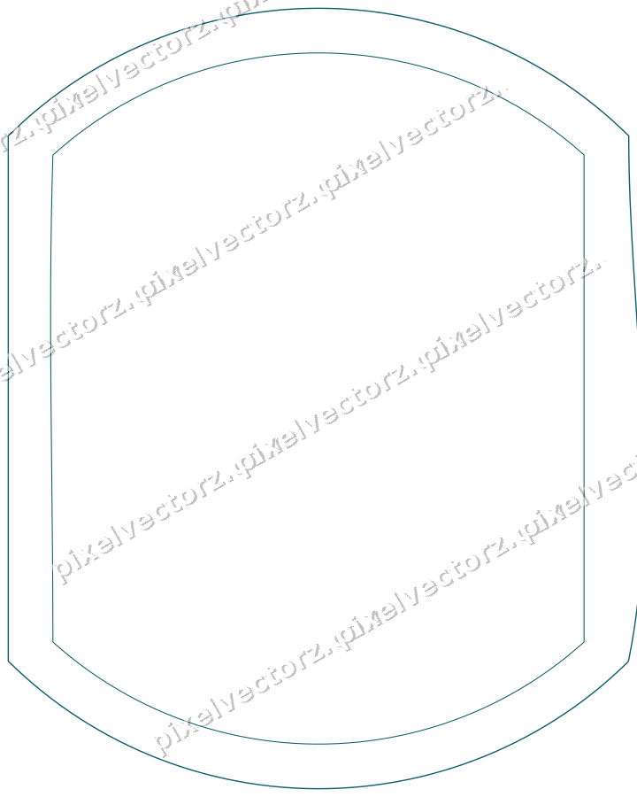 Decorative line art frame in amber and dark teal with label plaque
