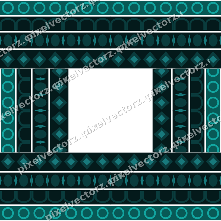 Decorative picture frame border in orange and teal with arcade frieze