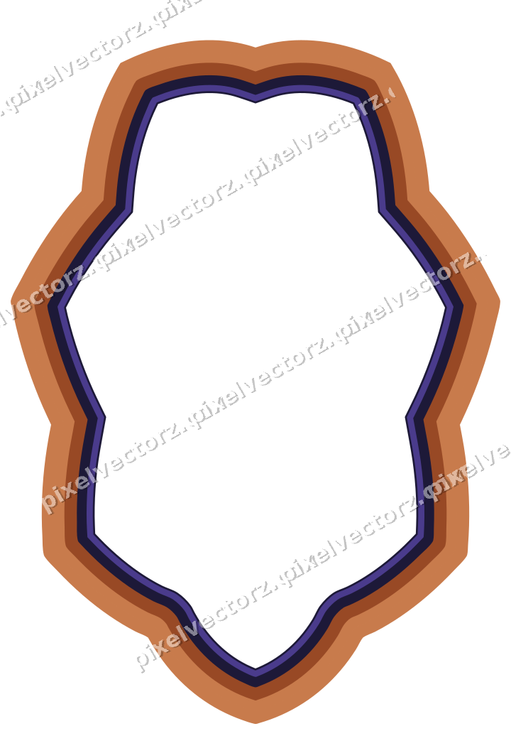 Decorative line art frame in orange and blue with oval and zigzag edge