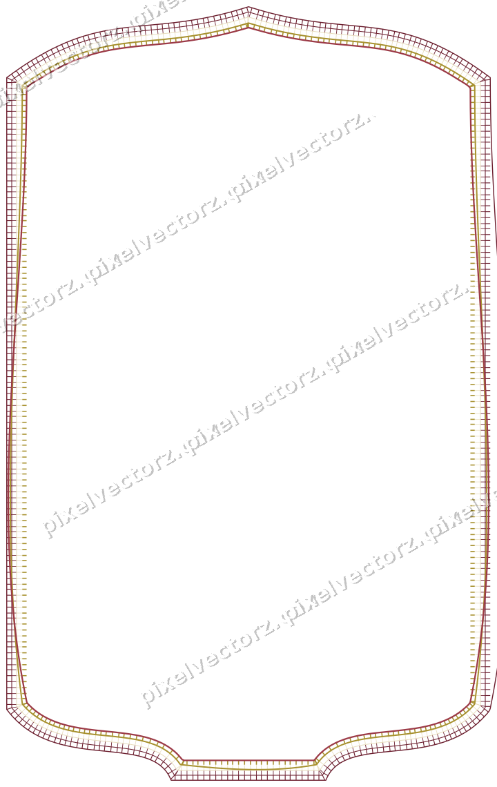 Decorative line art frame in dark pink and red with label plaque