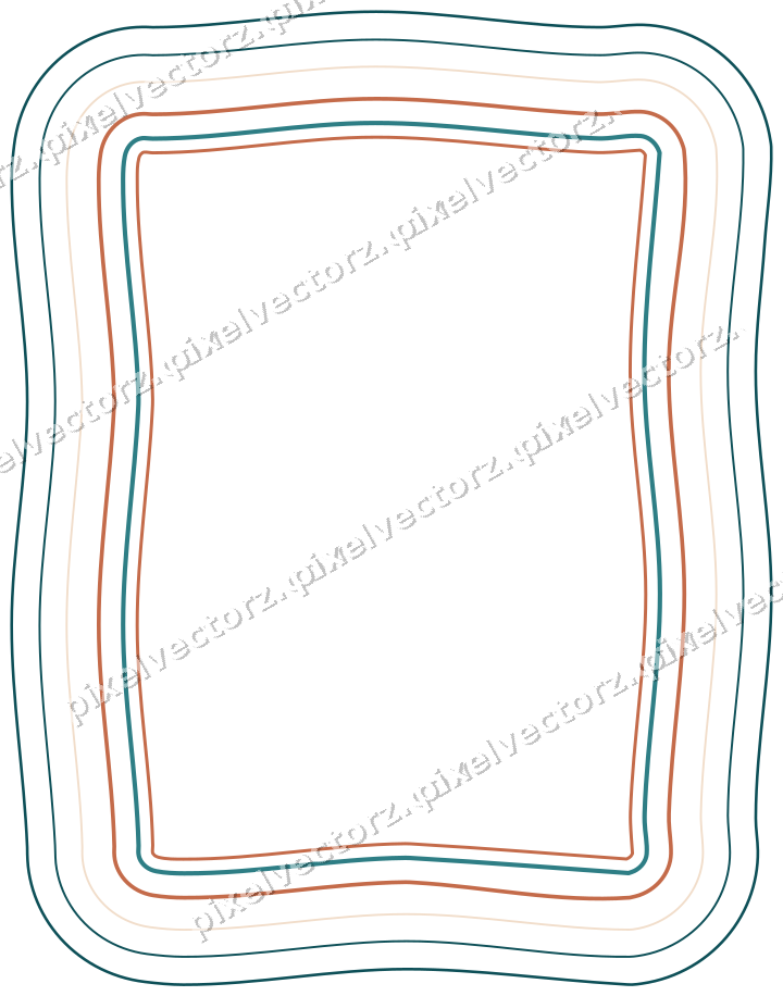 Decorative line art frame in dark teal and orange with label plaque
