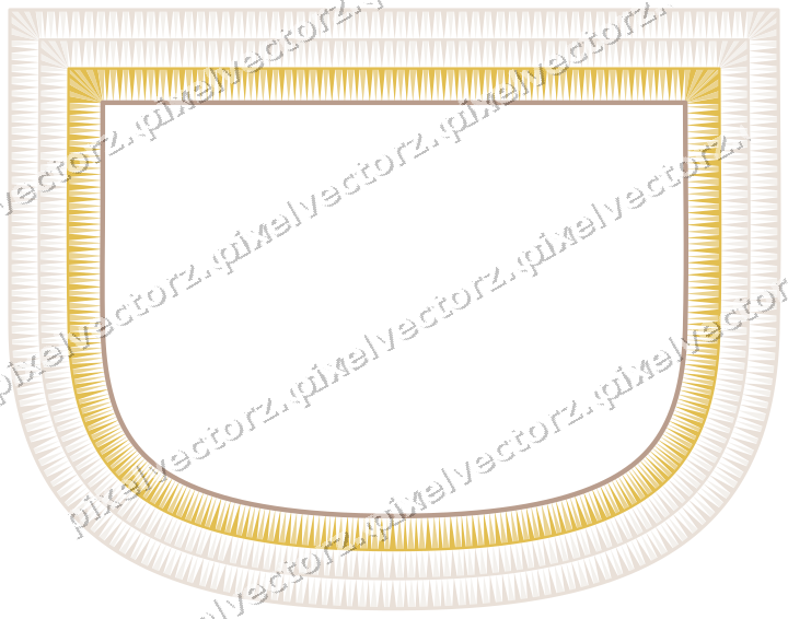 Decorative line art frame in amber and pale orange with shield