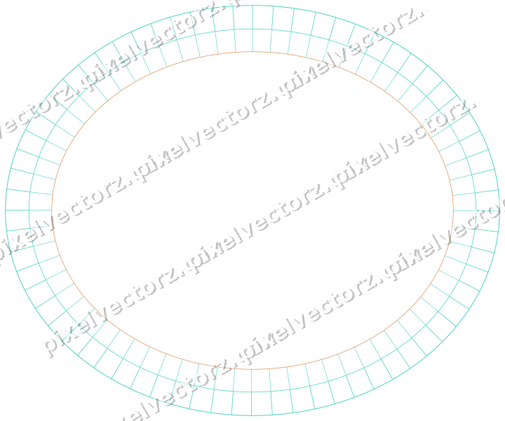 Decorative line art frame in orange and teal with oval and hatching