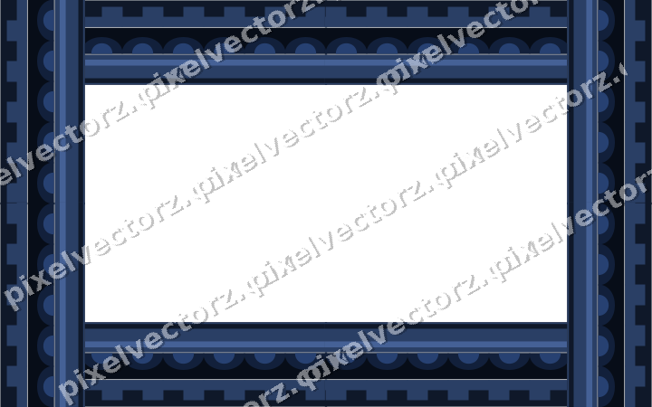 Decorative picture frame border in dark blue and white with step band