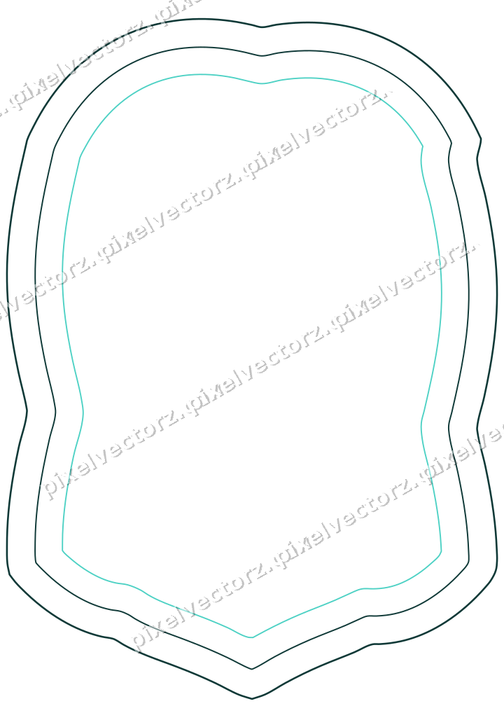 Decorative line art frame in orange and teal with label plaque