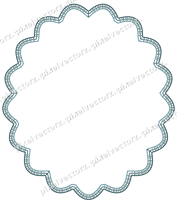 Decorative line art frame in amber and dark teal with oval