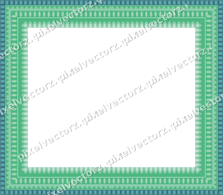 Decorative picture frame border in green and teal with dentil