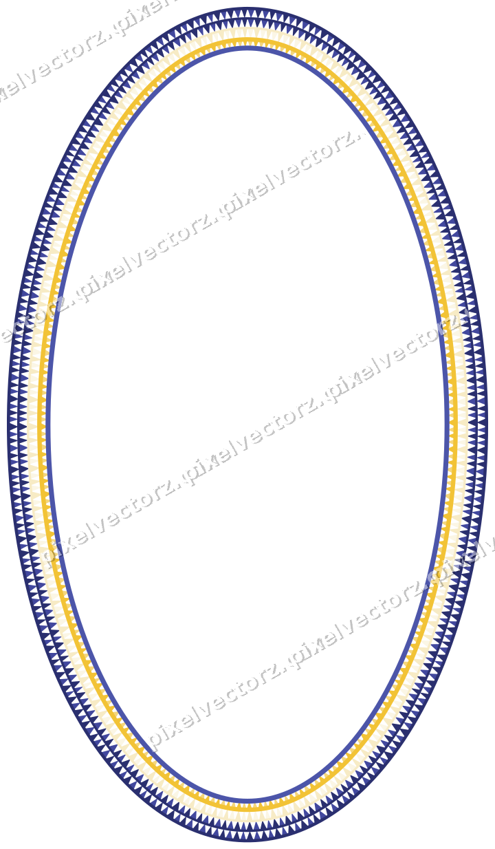 Decorative line art frame in dark blue and amber with oval and dentil