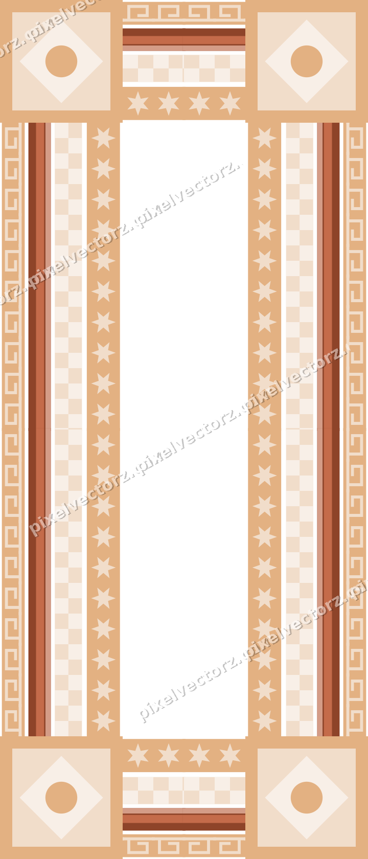 Decorative picture frame border in dark teal and orange with greek key