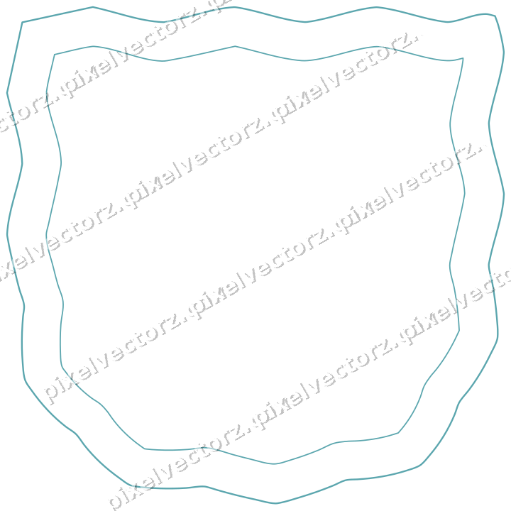 Decorative line art frame in green and teal with shield