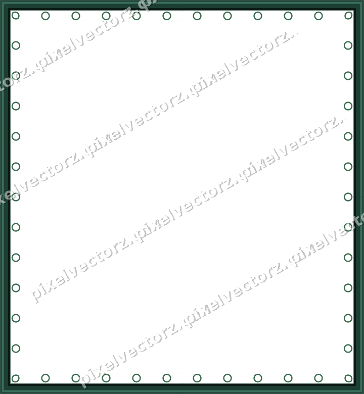 Decorative picture frame border in dark green and red with ring chain