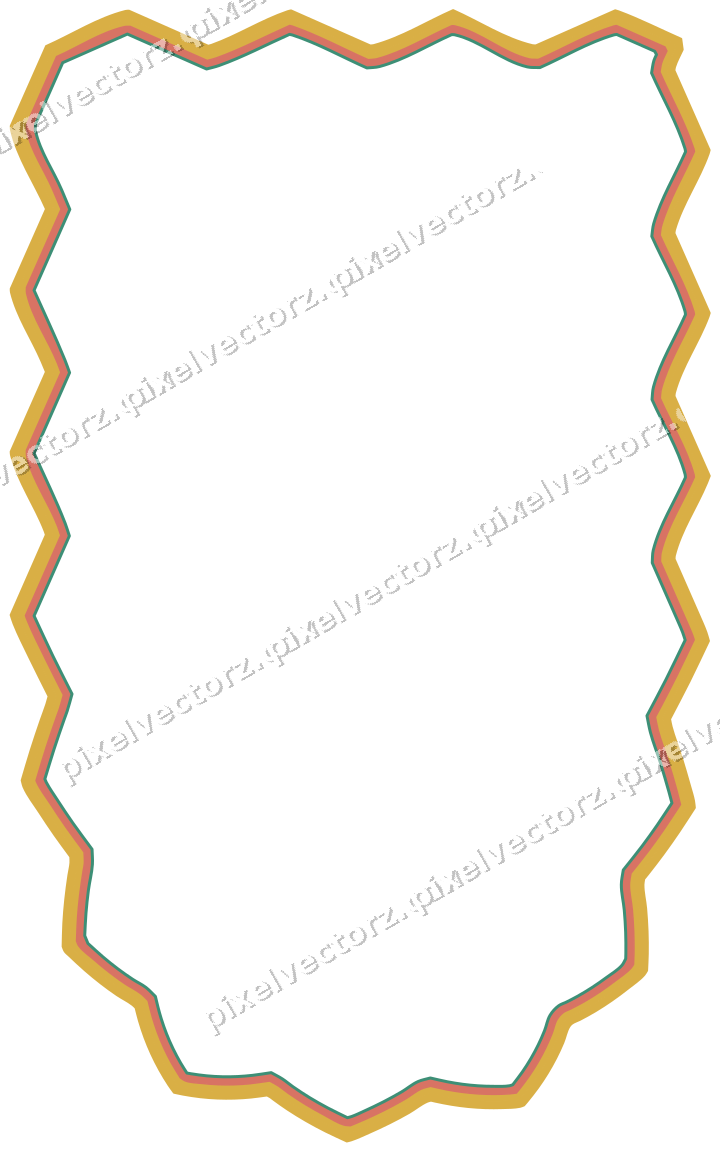 Decorative line art frame in amber and green with shield