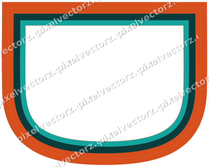 Decorative line art frame in orange and teal with shield