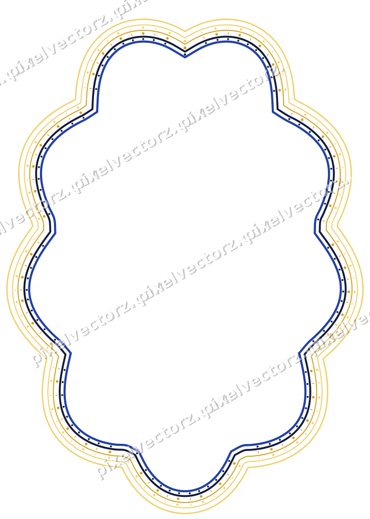 Decorative line art frame in amber and blue with oval