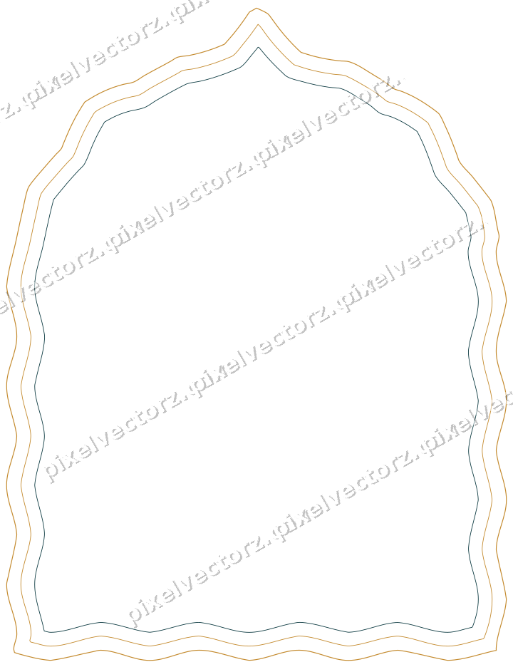 Decorative line art frame in amber and dark teal with label plaque