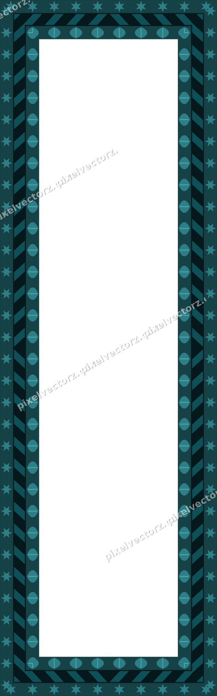 Decorative picture frame border in dark teal and orange with star band