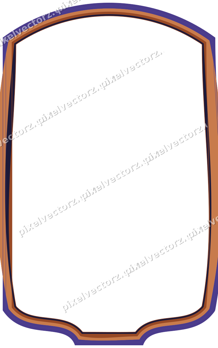 Decorative line art frame in orange and blue with label plaque