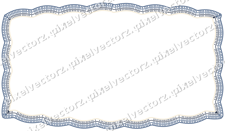 Decorative line art frame in dark blue and amber with label plaque