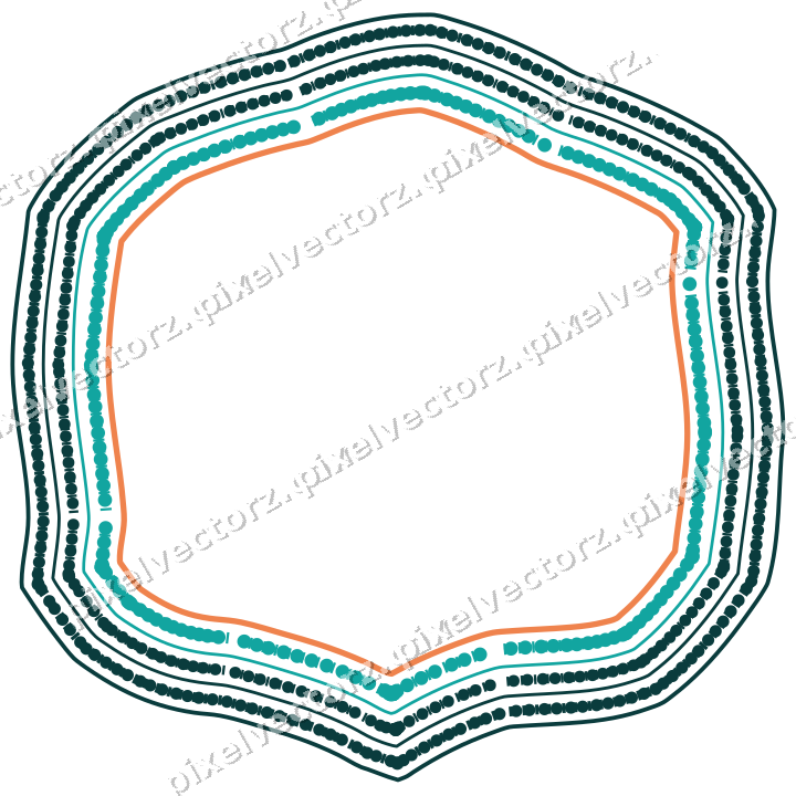Decorative line art frame in orange and teal with label plaque