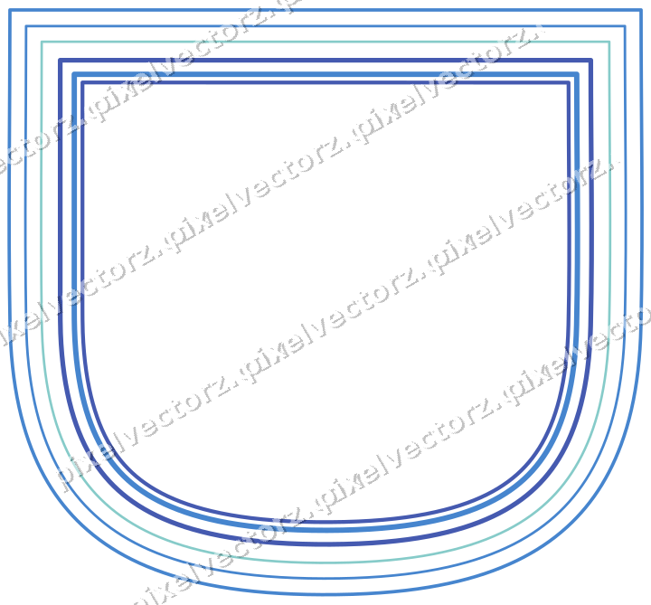Decorative line art frame in blue and cyan with shield