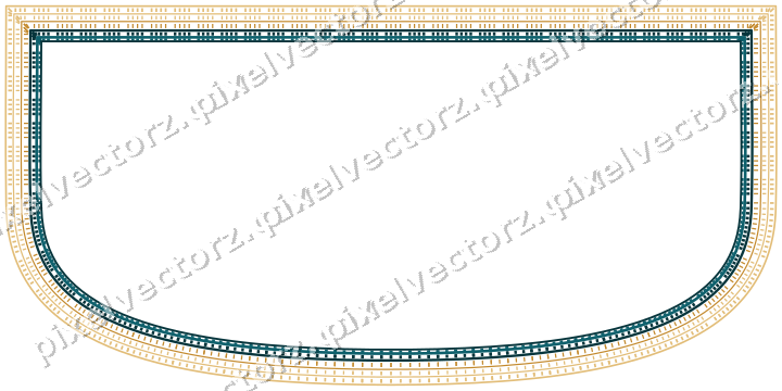 Decorative line art frame in amber and dark teal with shield