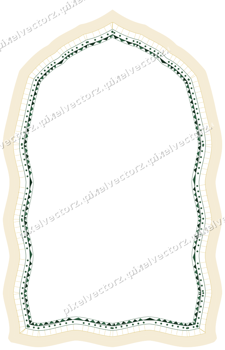 Decorative line art frame in dark green and amber with label plaque