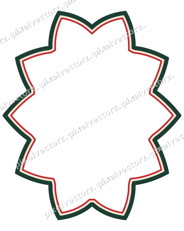 Decorative line art frame in dark green and red with oval