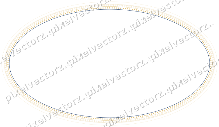Decorative line art frame in dark blue and amber with oval and dentil